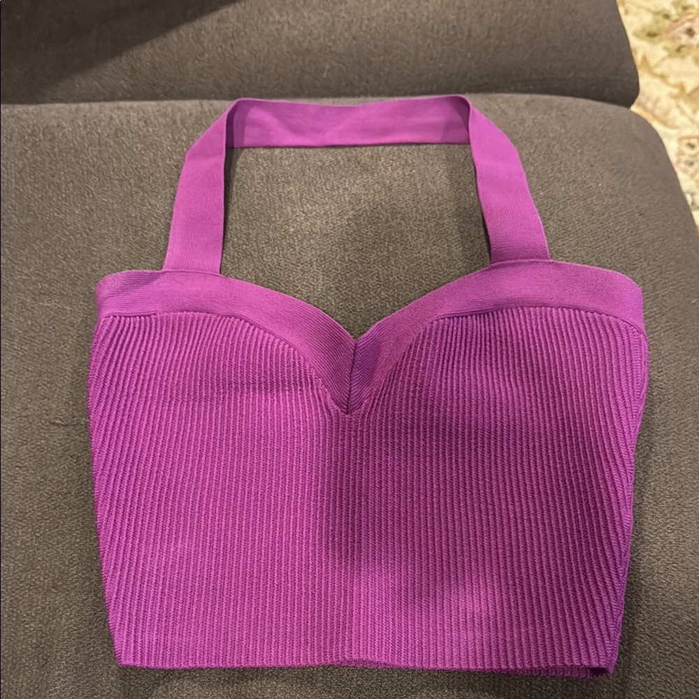 Babaton Purple Ribbed Crop Top